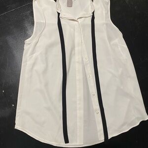 Sleeveless White Blouse with Black Accents